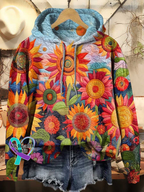 Colorful Sunflower Collage Print Casual Hoodie Sweatshirt Multicolor / S