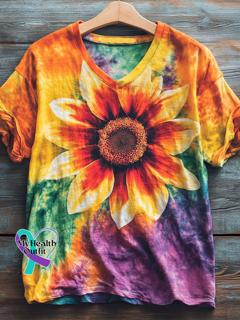 Colorful Sunflower Print Casual Top Multicolor / S