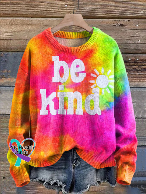 Colorful Tie Dye & Be Kind Print Knit Pullover Sweater Multicolor / S