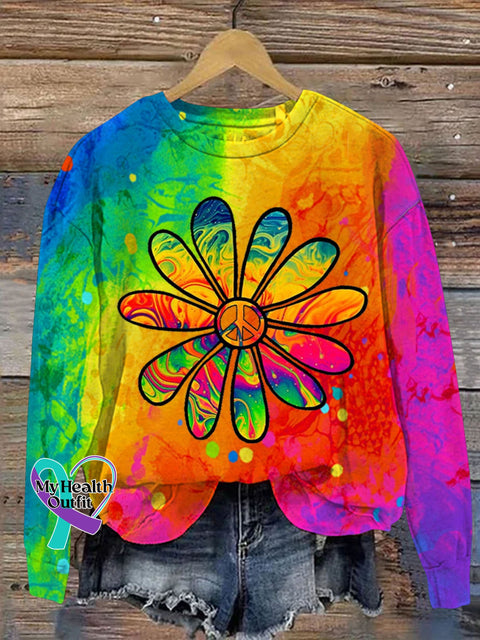Colorful Tie-Dye Hippie Daisy Print Unisex Casual Sweatshirt Multicolor / S