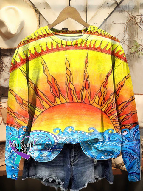 Colorful Warm Sunshine Art Print Casual Sweatshirt Multicolor / S