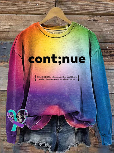 Continue Semicolon Colorful Print Casual Sweatshirt As Shown / S