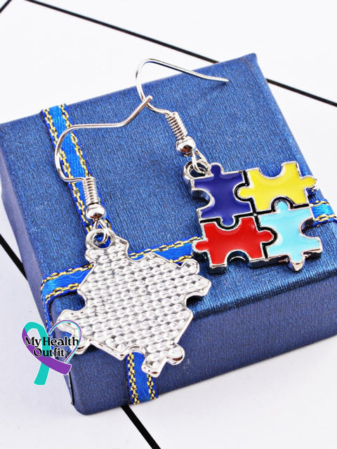 Contrasting Color Irregular Puzzle Autism Awareness Earrings