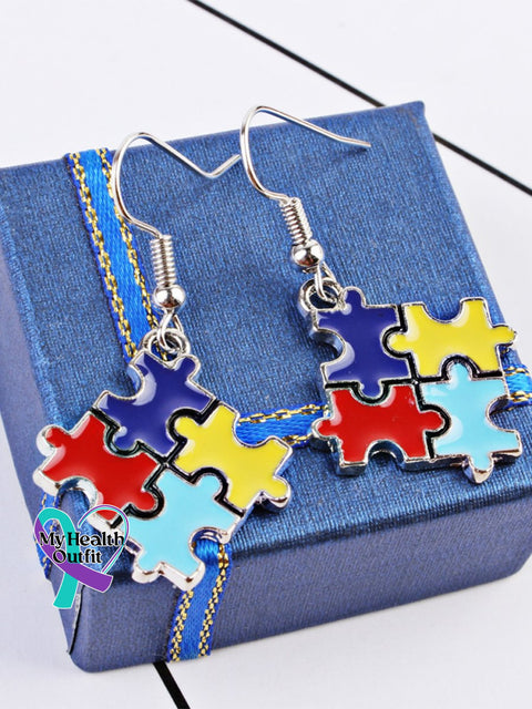 Contrasting Color Irregular Puzzle Autism Awareness Earrings