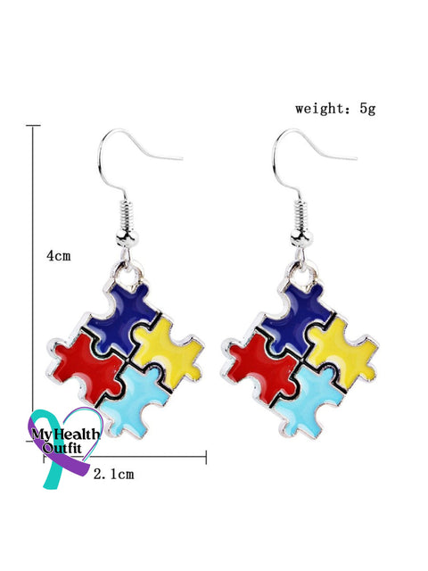 Contrasting Color Irregular Puzzle Autism Awareness Earrings