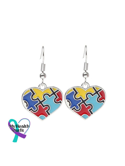 Contrasting Color Irregular Puzzle Autism Awareness Earrings Heart / Onesize