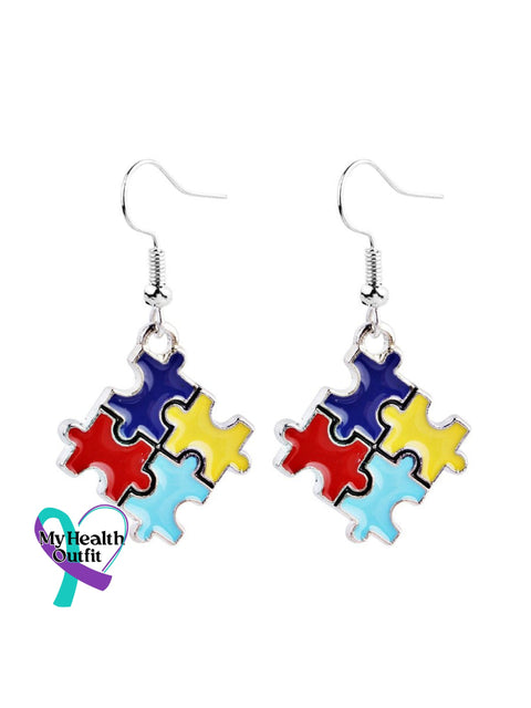 Contrasting Color Irregular Puzzle Autism Awareness Earrings / Onesize