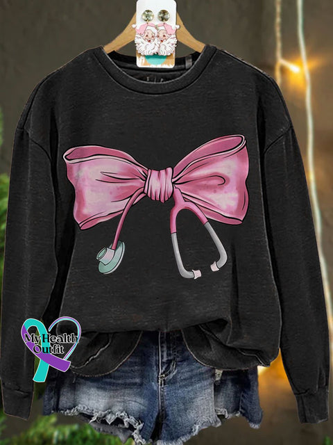 Coquette Nurse Stethoscope Bow Casual Sweatshirt Black / S