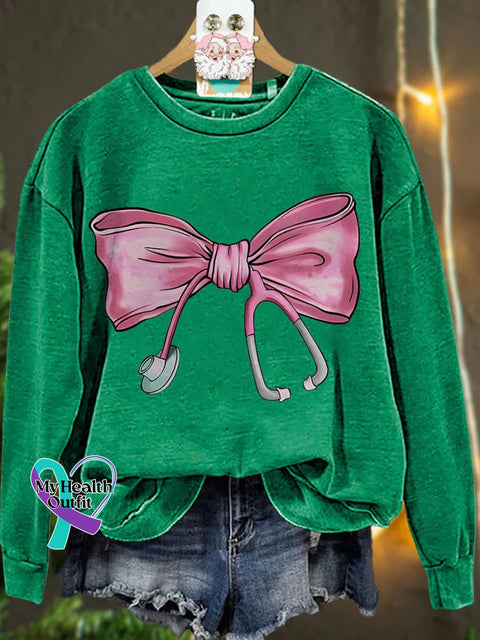 Coquette Nurse Stethoscope Bow Casual Sweatshirt Green / S