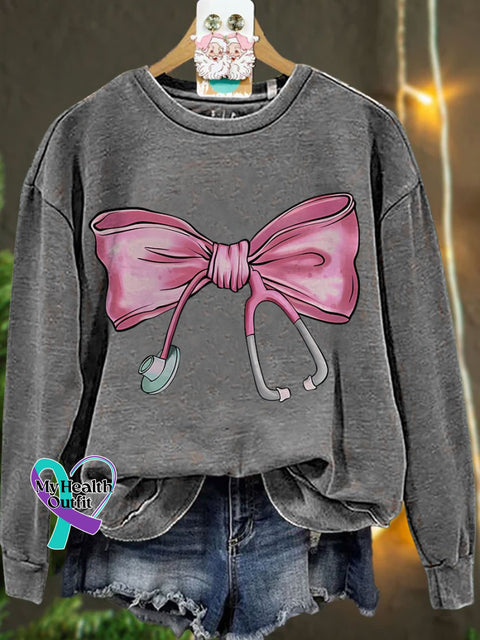 Coquette Nurse Stethoscope Bow Casual Sweatshirt Grey / S
