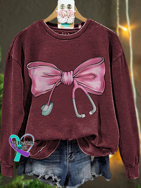 Coquette Nurse Stethoscope Bow Casual Sweatshirt Maroon / S