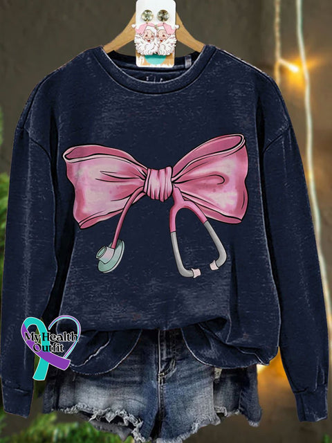 Coquette Nurse Stethoscope Bow Casual Sweatshirt Navyblue / S