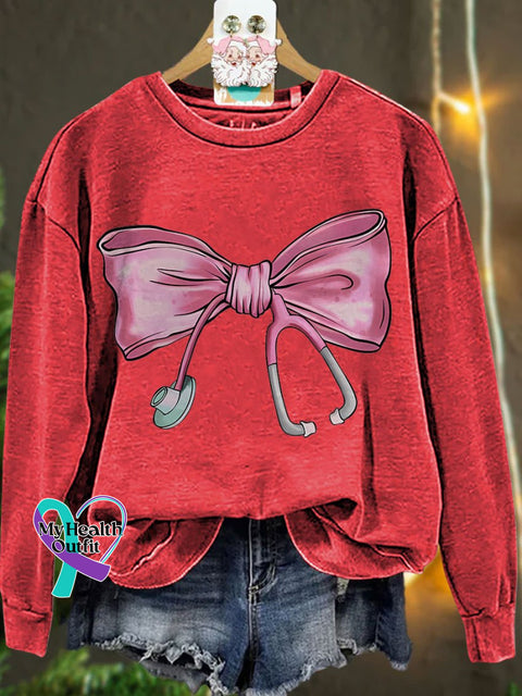 Coquette Nurse Stethoscope Bow Casual Sweatshirt Red / S