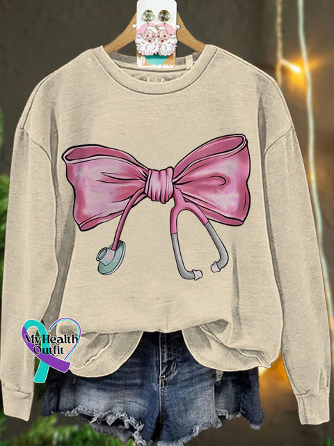 Coquette Nurse Stethoscope Bow Casual Sweatshirt Sand / S