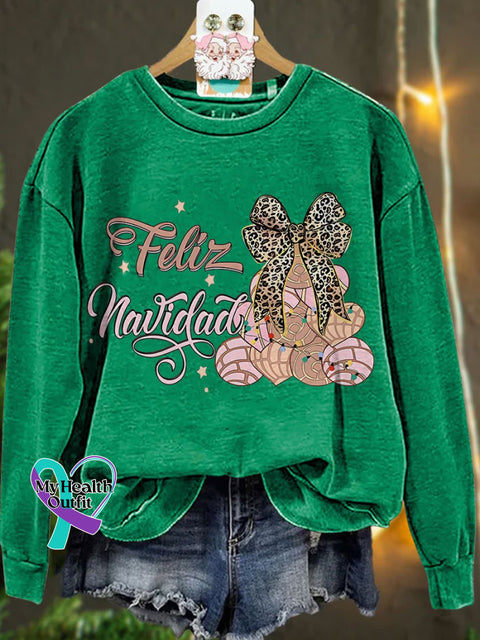 Coquette Pan Dulce Christmas Tree Tis The Season Mexican Casual Sweatshirt Green / S