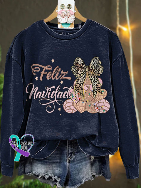 Coquette Pan Dulce Christmas Tree Tis The Season Mexican Casual Sweatshirt Navyblue / S