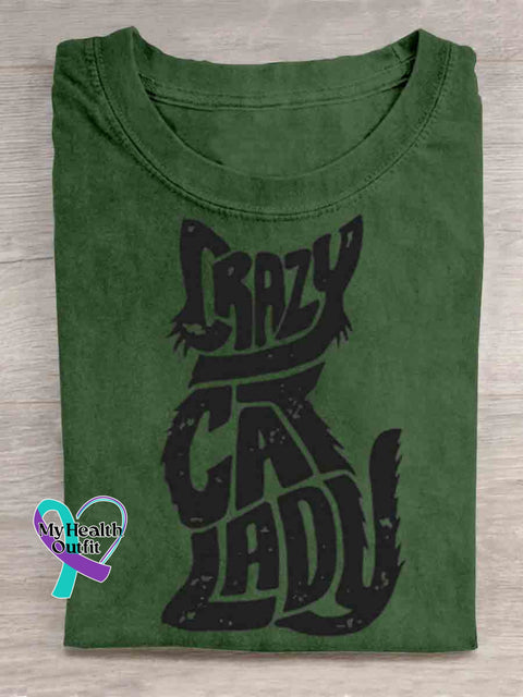 Crazy Cat Lady Art T shirt Green / S