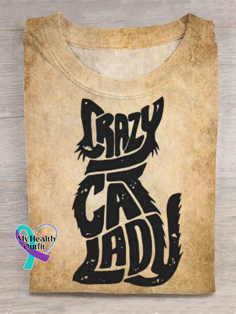 Crazy Cat Lady Art T shirt Khaki / S