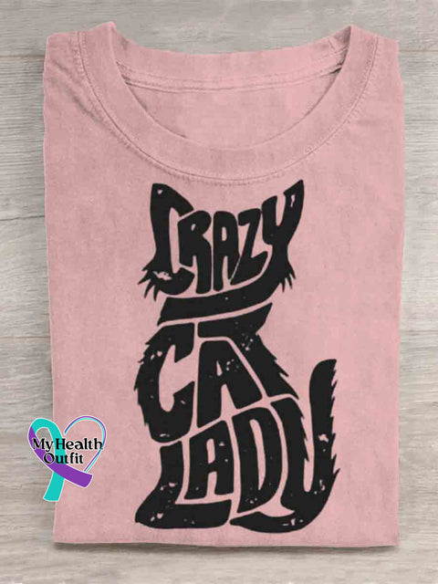 Crazy Cat Lady Art T shirt Pink / S