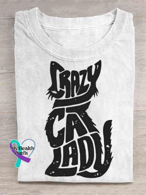 Crazy Cat Lady Art T shirt White / S
