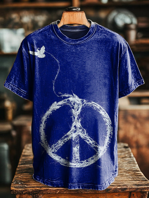 Creative Peace Symbol Peace Dove Print Casual Round Neck Short Sleeve T-Shirt Multicolor / S