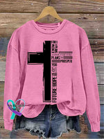 Cross Art Vintage Print Casual Sweatshirt Pink / S