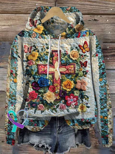 Cross Christmas Print Casual Hoodie Sweatshirt Multicolor / S