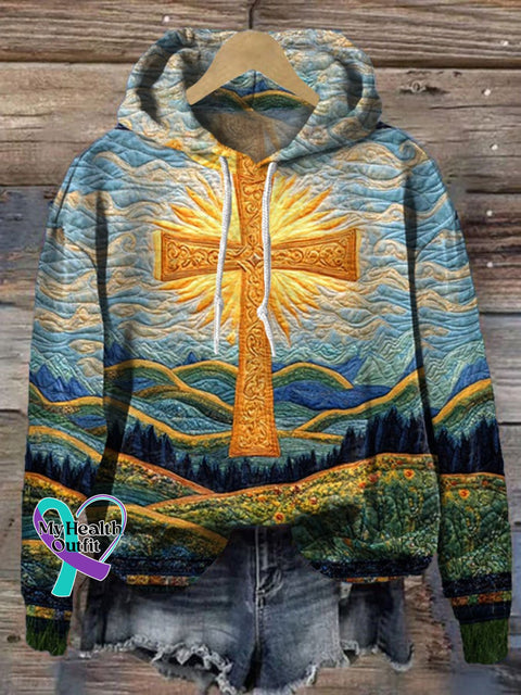 Cross Christmas Print Casual Hoodie Sweatshirt Multicolor / S