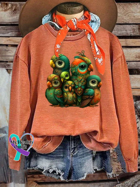 Cute Boho Birds Retro Hippie Print Casual Sweatshirt Pumpkincolor / S