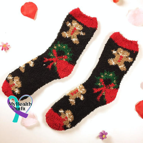 Cute Cozy Soft Christmas Socks Black Gingerbread Man / One-Size