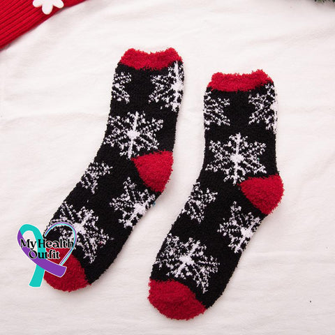 Cute Cozy Soft Christmas Socks Black Snowflake / One-Size