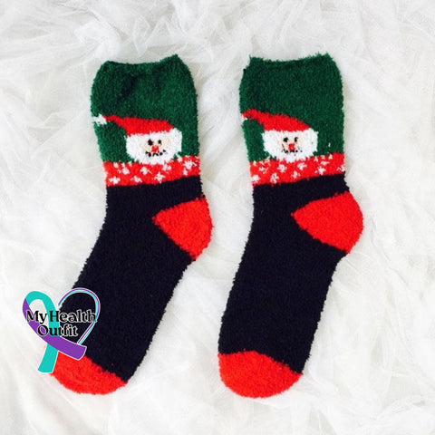 Cute Cozy Soft Christmas Socks Black Snowman / One-Size