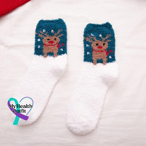 Cute Cozy Soft Christmas Socks Blue Deer / One-Size