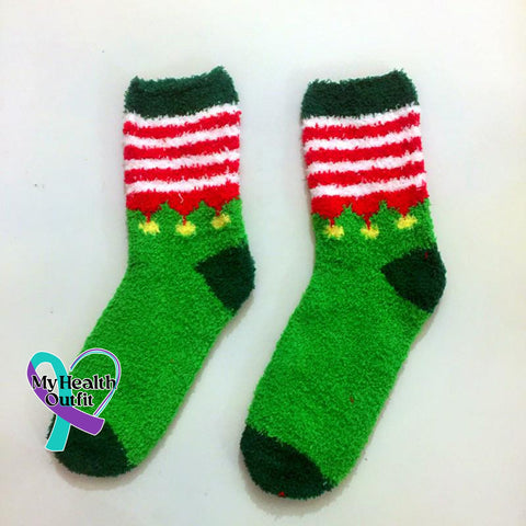 Cute Cozy Soft Christmas Socks Green Bells / One-Size