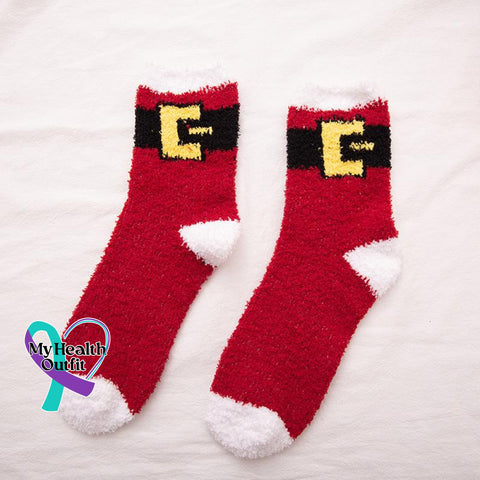 Cute Cozy Soft Christmas Socks Red Belt / One-Size