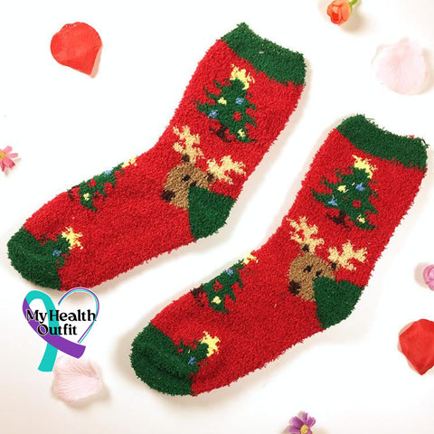 Cute Cozy Soft Christmas Socks Red Deer / One-Size