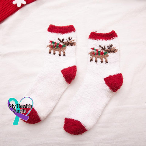 Cute Cozy Soft Christmas Socks White Deer / One-Size