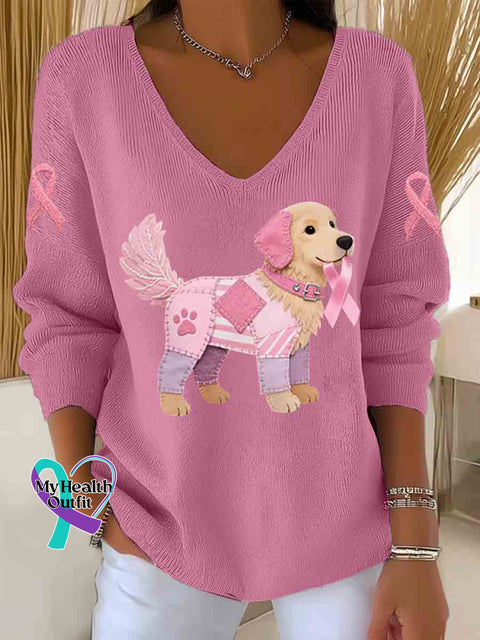 Cute Dog Breast Cancer Awareness Art Casual Pullover Sweater LightPink / S