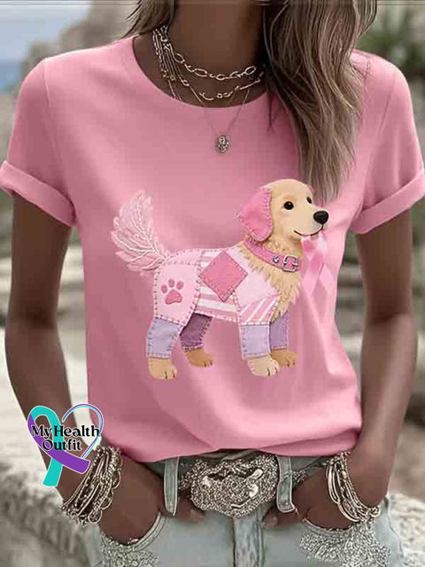 Cute Dog Breast Cancer Awareness Art T shirt LightPink / S
