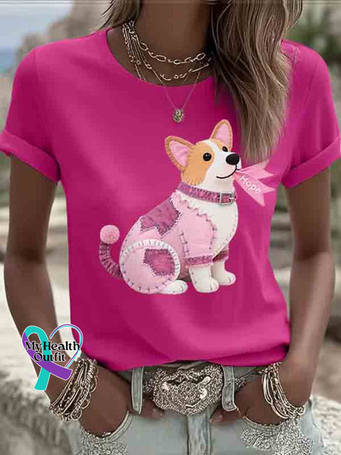 Cute Dog Breast Cancer Awareness Art T shirt Pink / S
