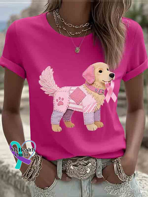 Cute Dog Breast Cancer Awareness Art T shirt Pink / S