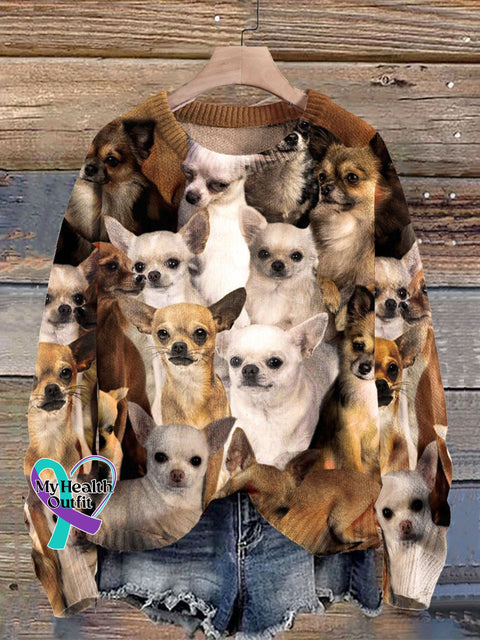 Cute Dog Chihuahua Art Print Knit Pullover Sweater Multicolor / S