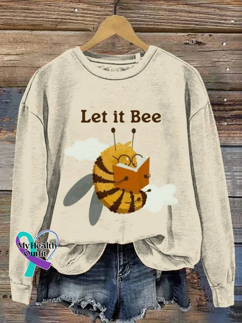 Cute Funny Bee Let It Bee Art Print Casual Sweatshirt Apricot / S