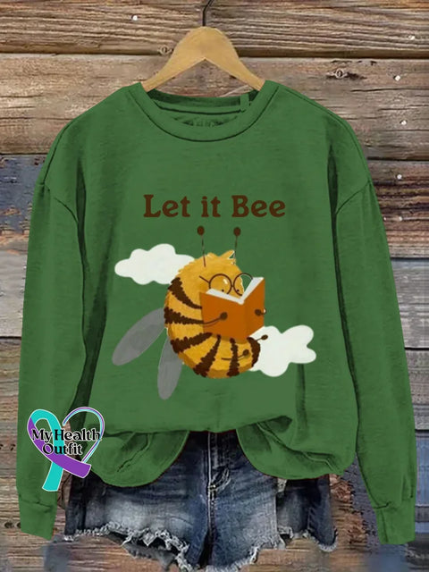 Cute Funny Bee Let It Bee Art Print Casual Sweatshirt Green / S