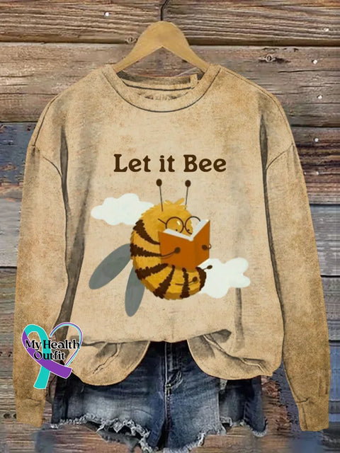 Cute Funny Bee Let It Bee Art Print Casual Sweatshirt Khaki / S