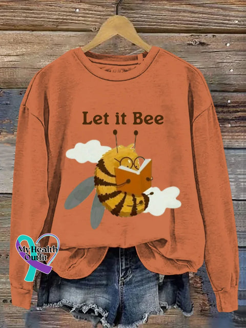Cute Funny Bee Let It Bee Art Print Casual Sweatshirt Orange / S