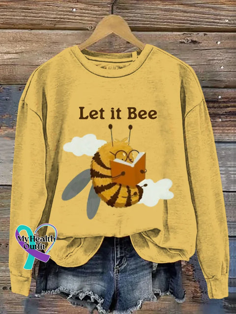 Cute Funny Bee Let It Bee Art Print Casual Sweatshirt Yellow / S