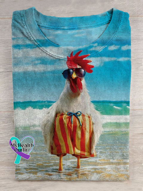 Cute Funny Chicken Art Print T-Shirt As Picture / S