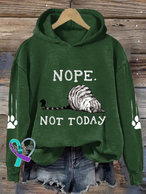 Cute Lazy Cat Nope Not Today Art Pattern Print Casual Sweatshirt Green / S