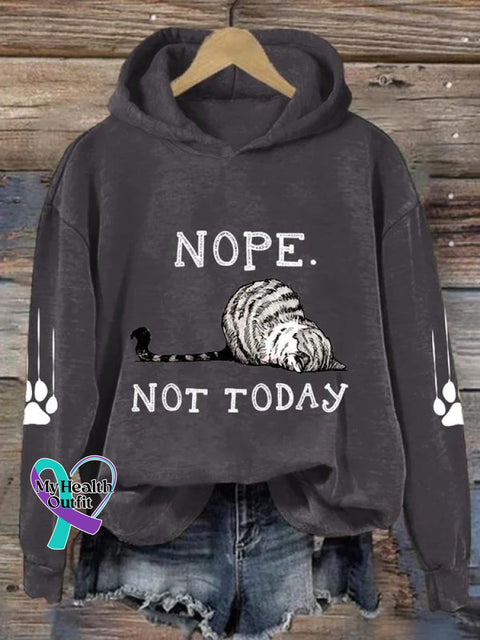 Cute Lazy Cat Nope Not Today Art Pattern Print Casual Sweatshirt Grey / S